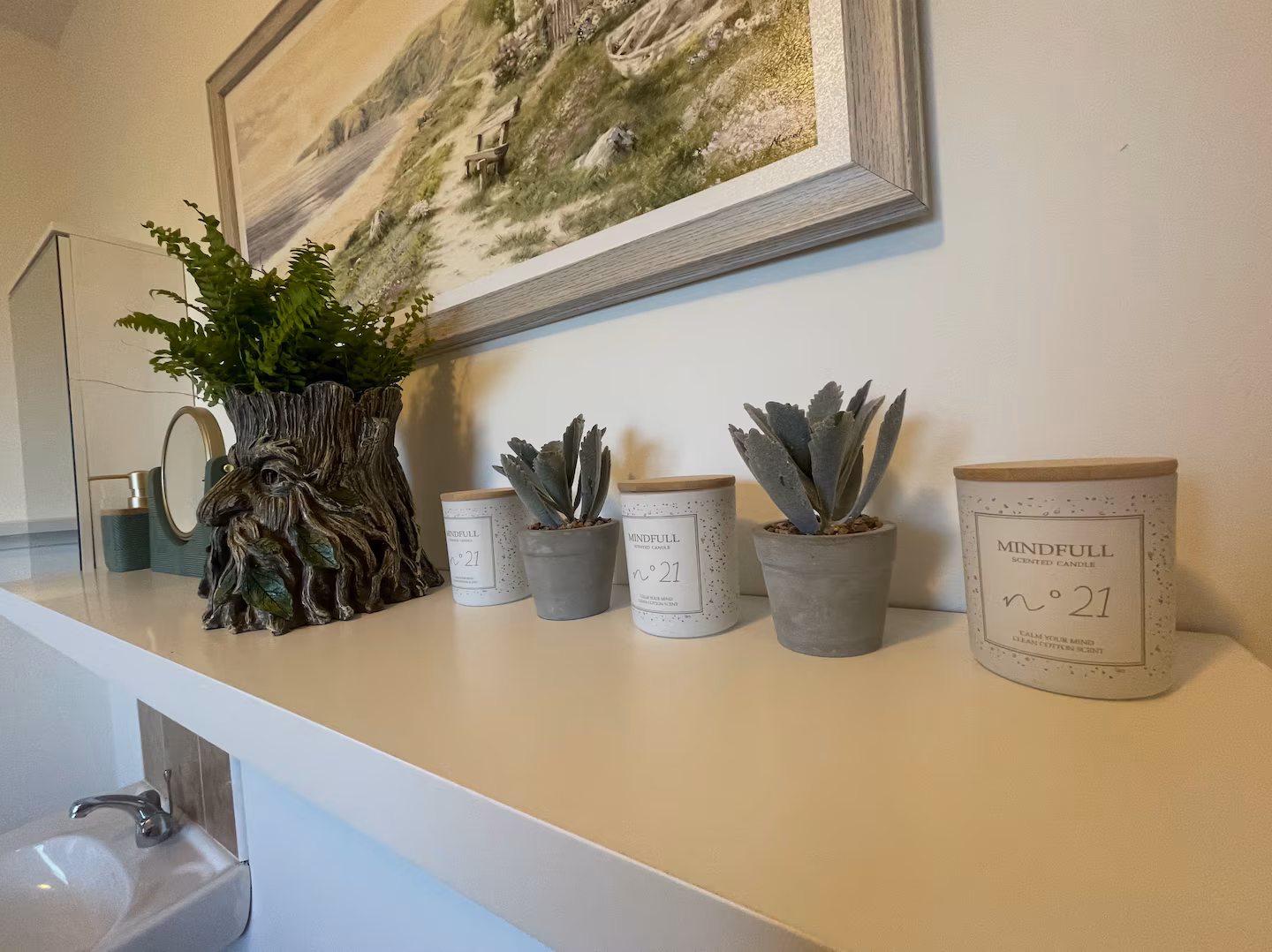 Bathroom details, scented candles and decor
