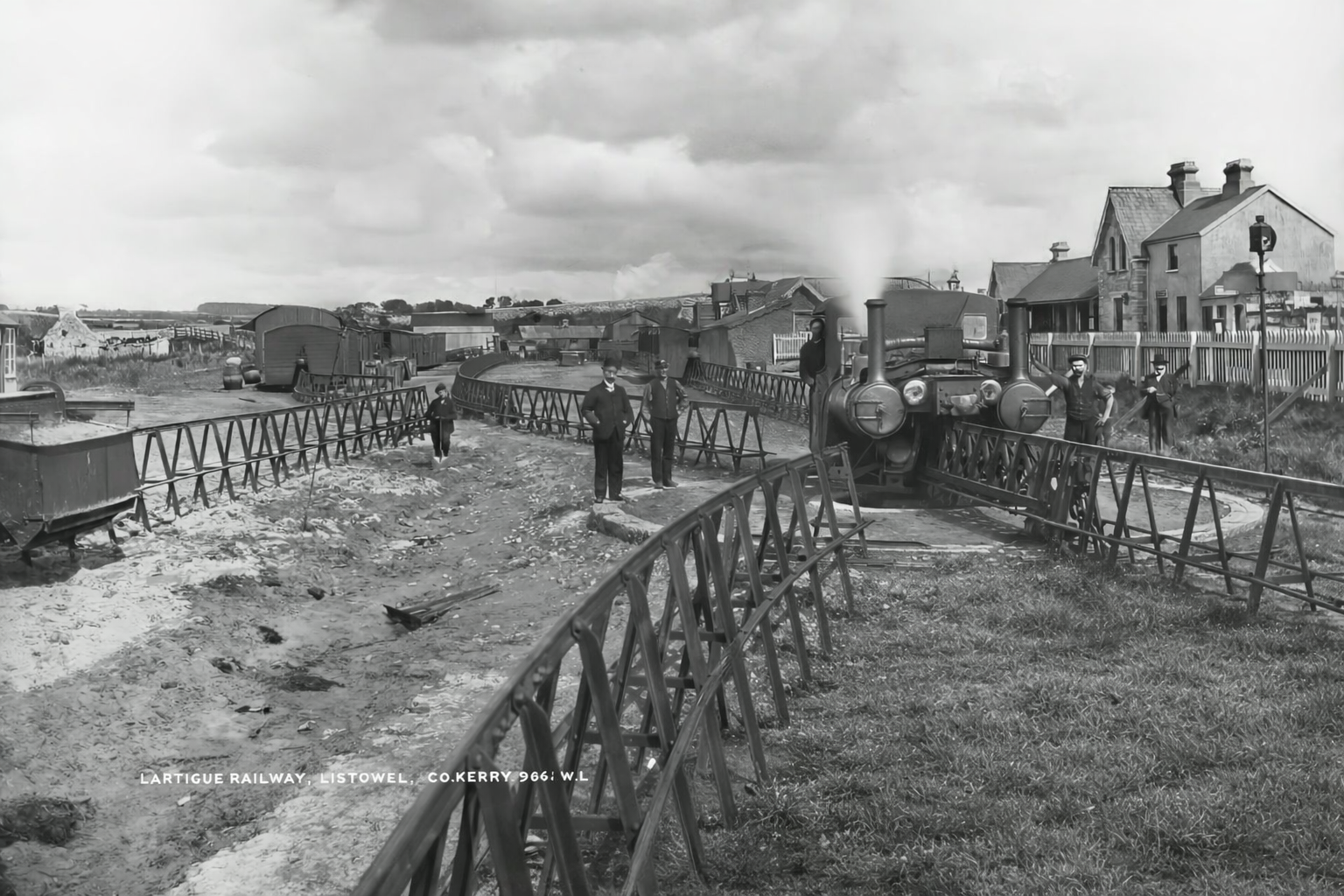 Man standing on the Lartigue Monorail behind the Station House, Listowel